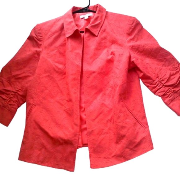 Coldwater Creek Blazer Womens 16 Textured Open Jacket Orange, Cotton, Lined - Picture 4 of 7